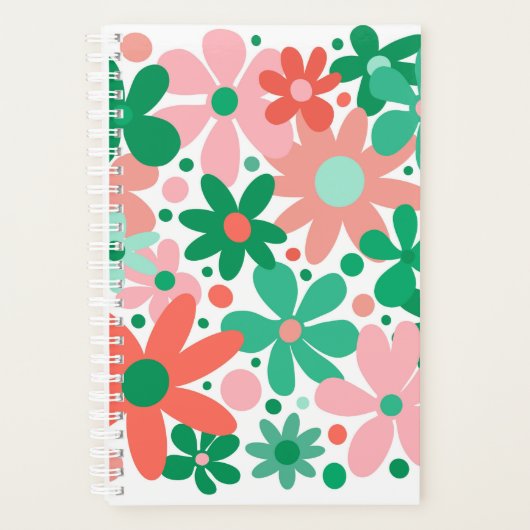 Moderne, funky, groene, roze, koraalbloemen. planner (Voorkant)