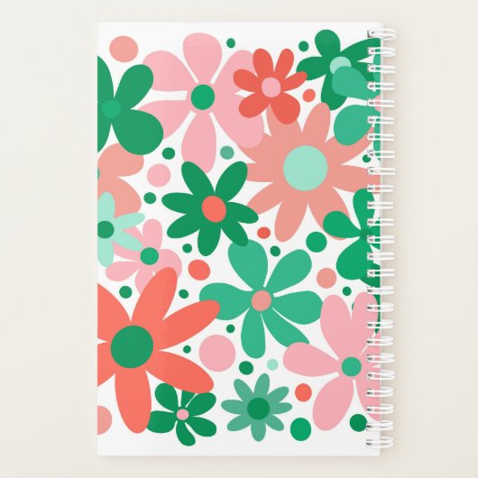 Moderne, funky, groene, roze, koraalbloemen. planner (Achterkant)