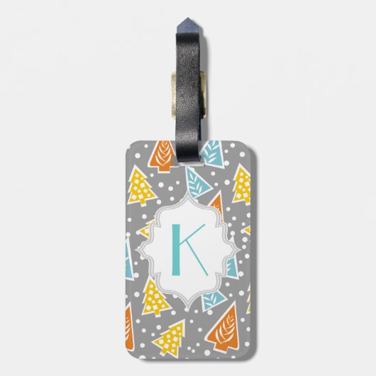 Moderne, funky kerstbomen patroon, monogram bagagelabel (Achterkant verticaal)