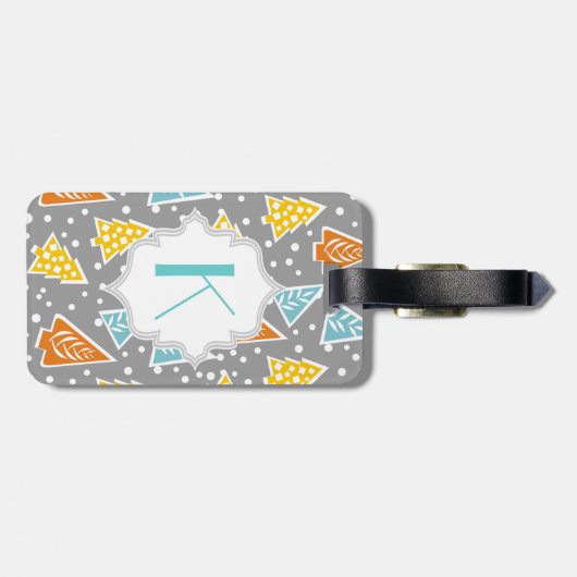 Moderne, funky kerstbomen patroon, monogram bagagelabel (Achterkant horizontaal)