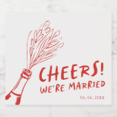 Moderne Funky Retro Red Wedding Sparkling Wijnetiket (Enkel label)