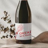 Moderne Funky Retro Red Wedding Sparkling Wijnetiket