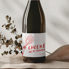 Moderne Funky Retro Red Wedding Sparkling Wijnetiket