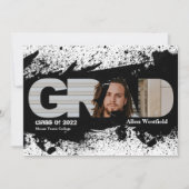 Moderne Funky Zwarte Spat GRAD Fotoaankondiging Kaart (Voorkant)
