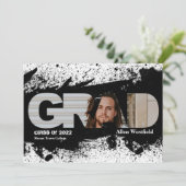 Moderne Funky Zwarte Spat GRAD Fotoaankondiging Kaart (Staand voorkant)