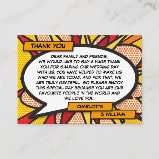 Moderne Funny Comic Boek Trouw Dank Je Plaatskaartje (Voorkant)