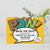 Moderne Funny Comic Strip Pow Trouwkaart Save The  Date (Staand voorkant)