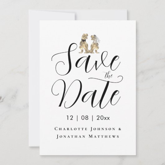 Moderne Funny Dinosaur Theme Wedding Save The Date (Voorkant)