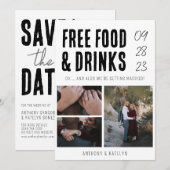 Moderne Funny Free Food & Drink Wedding 3 Foto Save The Date (Voorkant / Achterkant)