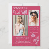 Moderne Fuschia Vlinder Fotoafstudeerfeest Kaart (Voorkant)