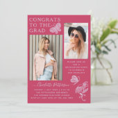 Moderne Fuschia Vlinder Fotoafstudeerfeest Kaart (Staand voorkant)