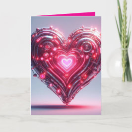 Moderne Futuristische Glanzende Roze Hart Kaart