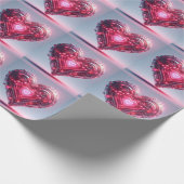 Moderne futuristische gloeiende roze hart cadeaupapier (Hoek)