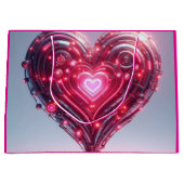 Moderne futuristische gloeiende roze hart groot cadeauzakje (Voorkant)