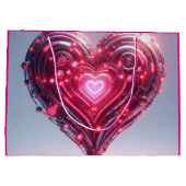 Moderne futuristische gloeiende roze hart groot cadeauzakje (Achterkant)