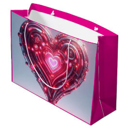 Moderne futuristische gloeiende roze hart groot cadeauzakje