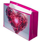 Moderne futuristische gloeiende roze hart groot cadeauzakje (Voorkant Gekanteld)