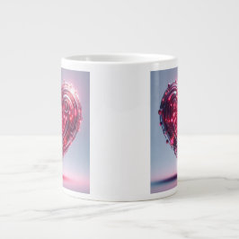 Moderne futuristische gloeiende roze hart grote koffiekop