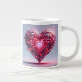 Moderne futuristische gloeiende roze hart grote koffiekop