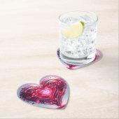 Moderne futuristische gloeiende roze hart kartonnen onderzetters (Insitu)