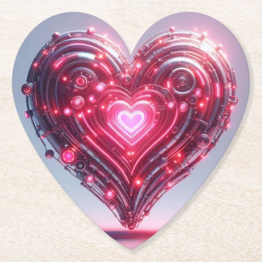 Moderne futuristische gloeiende roze hart kartonnen onderzetters (Voorkant)