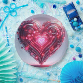 Moderne futuristische gloeiende roze hart papieren bordje (Feest)