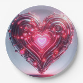 Moderne futuristische gloeiende roze hart papieren bordje (Voorkant)