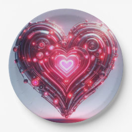 Moderne futuristische gloeiende roze hart papieren bordje