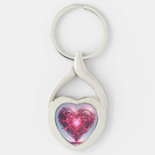 Moderne futuristische gloeiende roze hart sleutelhanger