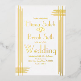 Moderne Gabsty Art Deco Gouden Huwelijksfolie Folie Uitnodiging
