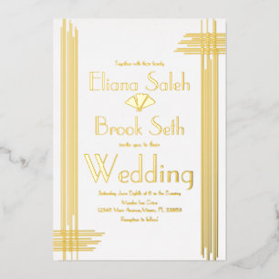 Moderne Gabsty Art Deco Gouden Huwelijksfolie Folie Uitnodiging