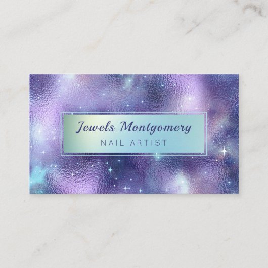 Moderne Galaxy Blauwgroen Lavendar Folie Visitekaartje (Voorkant)