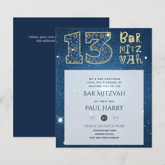 Moderne galaxy Blue BAR MITZVAH-uitvindingen (Voorkant / Achterkant)