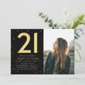 Moderne Galaxy Foto Zwart Goud 21e Verjaardagsfees Kaart (Staand voorkant)