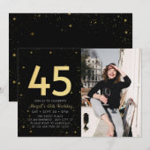 Moderne Galaxy Foto Zwart Goud 45e Verjaardagsfees Kaart (Voorkant / Achterkant)