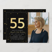 Moderne Galaxy Foto Zwart Goud 55e Verjaardagsfees Kaart (Voorkant / Achterkant)