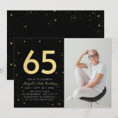 Moderne Galaxy Foto Zwart Goud 65e Verjaardagsfees Kaart (Voorkant / Achterkant)