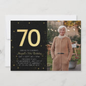 Moderne Galaxy Foto Zwart Goud 70e Verjaardagsfees Kaart (Voorkant)