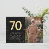 Moderne Galaxy Foto Zwart Goud 70e Verjaardagsfees Kaart (Staand voorkant)