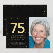 Moderne Galaxy Foto Zwart Goud 75e Verjaardagsfees Kaart (Voorkant / Achterkant)