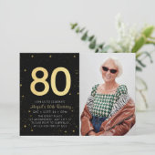 Moderne Galaxy Foto Zwart Goud 80e Verjaardagsfees Kaart (Staand voorkant)