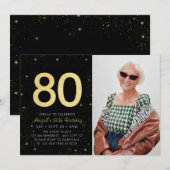 Moderne Galaxy Foto Zwart Goud 80e Verjaardagsfees Kaart (Voorkant / Achterkant)