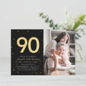 Moderne Galaxy Foto Zwart Goud 90e Verjaardagsfees Kaart (Staand voorkant)
