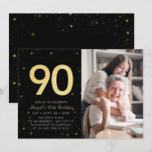 Moderne Galaxy Foto Zwart Goud 90e Verjaardagsfees Kaart (Voorkant / Achterkant)