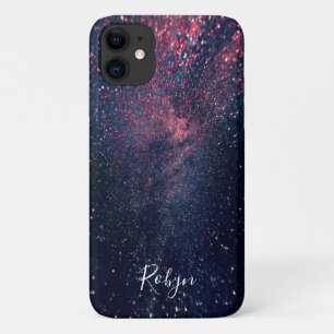 Moderne Galaxy Glitter Aangepaste Naam Meisjesacht Case-Mate iPhone Case