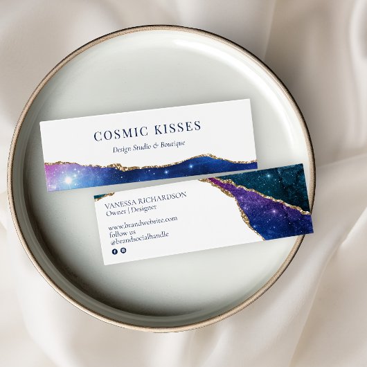 Moderne Galaxy Kleurrijke Sterren Gouden Logo Sier Mini Visitekaartjes