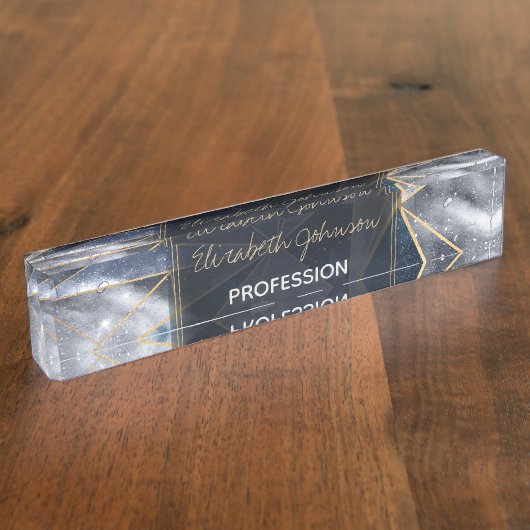 Moderne galaxy Nebula Geometric Gold Triangles Naambordje (Zijkant)