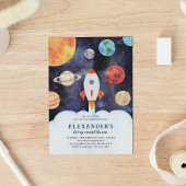 Moderne Galaxy Planets Space Rocket Kids Verjaarda Kaart