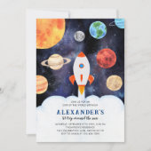 Moderne Galaxy Planets Space Rocket Kids Verjaarda Kaart (Voorkant)
