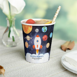 Moderne Galaxy Planets Space Rocket Kids Verjaarda Papieren Bekers